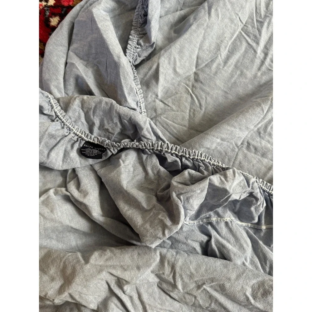 Ralph Lauren Home Blue Chambray 100% Cotton Fitted Bottom Sheet Queen Size USA